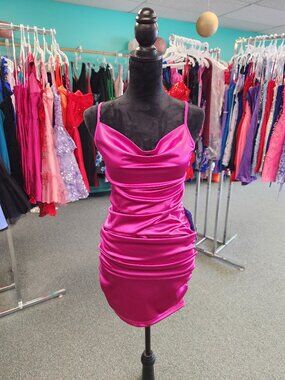 Homecoming Short Mini Private Label Misty Size 6 Fuchsia Pink Satin Formal Dress